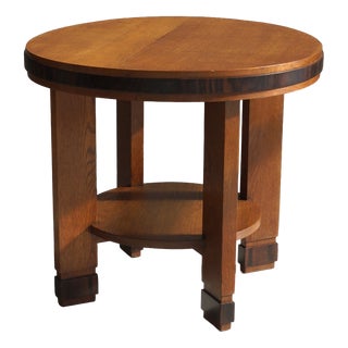 Dutch Art Deco Oak Table with Macassar Ebony Details, 1920s For Sale