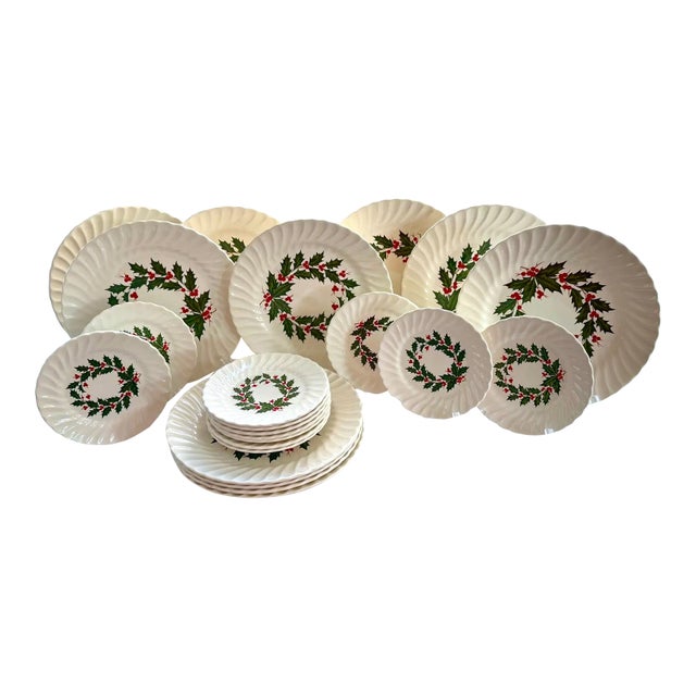 Vintage Set of Christmas China - 24 Pieces For Sale