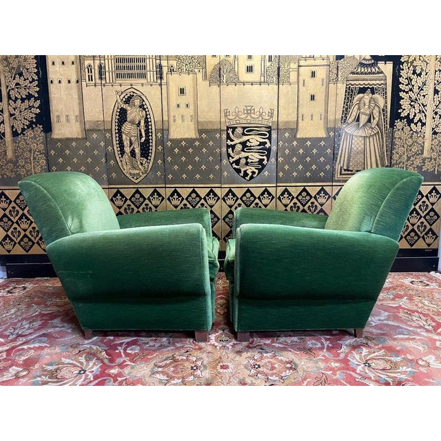 Set of Green Velvet Club Armchairs For Sale - Image 4 of 8