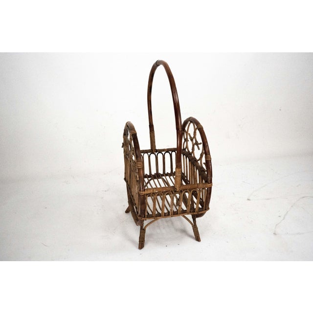 Brown Italian Bamboo & Rattan Magazine Rack, 1950s For Sale - Image 8 of 14