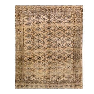 Antique Turkmen Handmade Geometric Pattern Beige Wool Rug For Sale