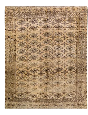 Antique Turkmen Handmade Geometric Pattern Beige Wool Rug