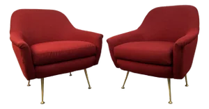 Pair of Mid-Century Style Burgundy Lounge Chairs
