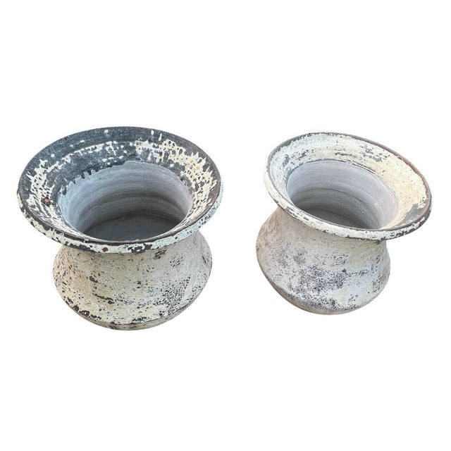 Pair of Vintage Faux-Stone Chipped Resin Garden Planters For Sale - Image 4 of 12