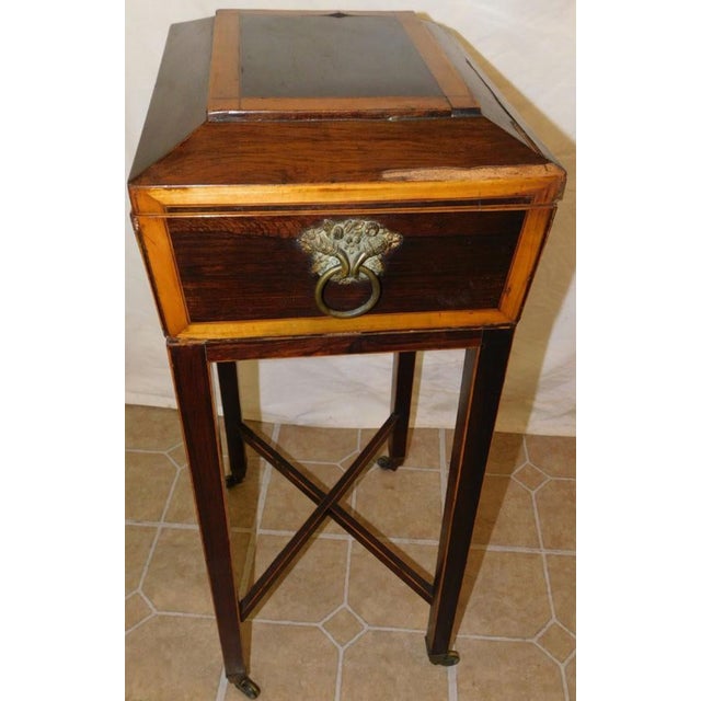 19th c rosewood & banded satinwood box on stand. 16" W 12" D 30 1/4" H This item includes restricted materials and cannot...