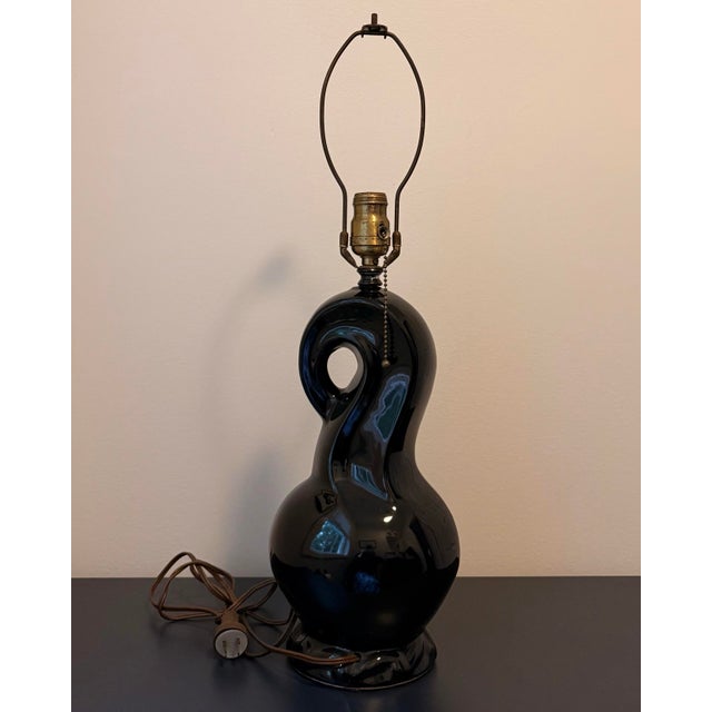 Black Vintage Sculptural Black & Gold Ceramic Lamps, Companion Pair, Mid-Century Atomic Era For Sale - Image 8 of 10