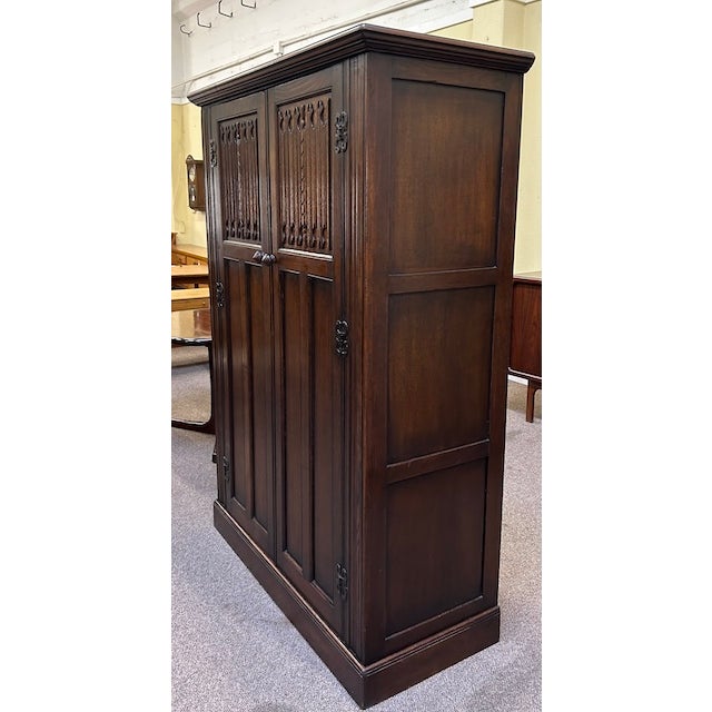1940s Quality Custom Solid Dark Oak Armoire Double Door c.1940's For Sale - Image 5 of 10