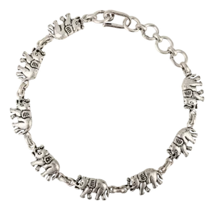 925 Sterling Silver Eight Elephant Oxidized Link Chain Adjustable Bracelet by Carat&her