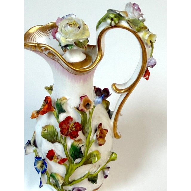 Meissen Applied Floral Porcelain Perfume Ewer Original Stopper, Germany, 1875 For Sale - Image 10 of 17