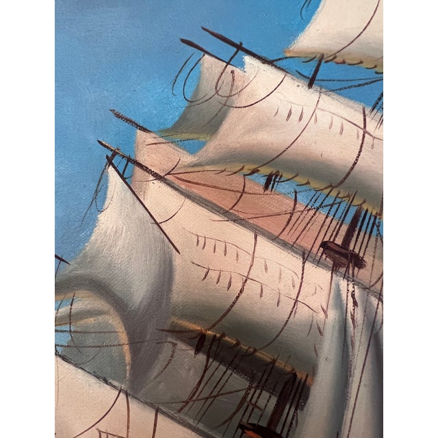 Impressionist Late 20th Century Majestic Tall Ship Original Oil Painting on Canvas – Signed Hoffman – Framed For Sale - Image 3 of 7