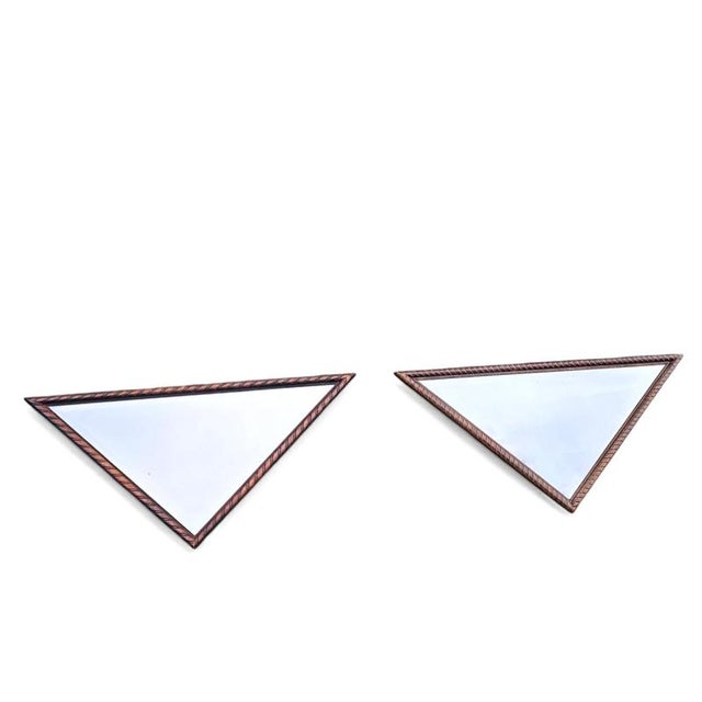 Triangular Oak Mirrors with Facet Cut Edges, Set of 2 For Sale - Image 9 of 17