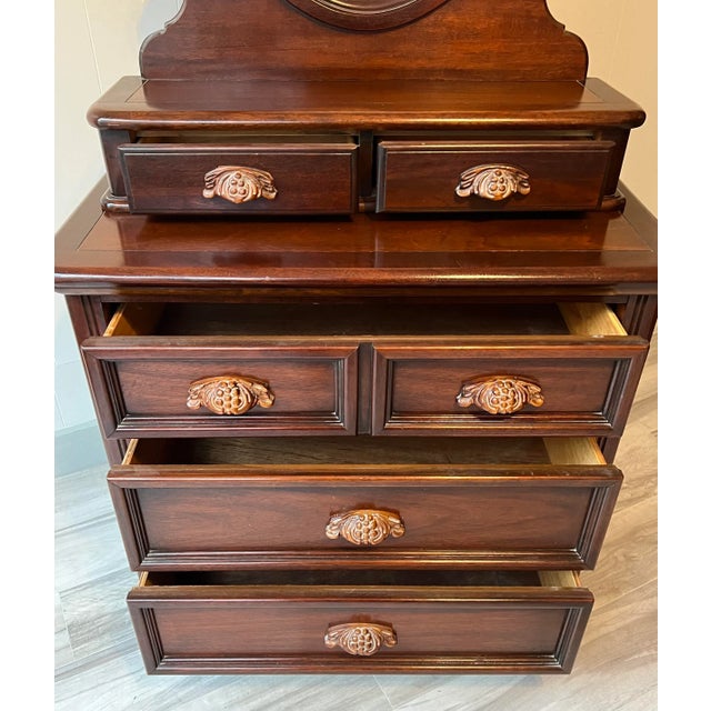 Dixie Furniture Walnut Victorian Style Chest of Drawers With Mirror