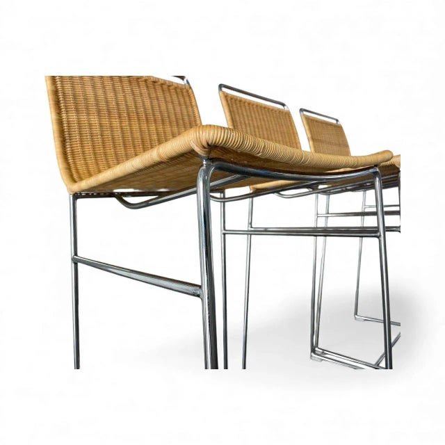 Modern Rattan and Chrome Barstools, Set of Three For Sale In Naples, FL - Image 6 of 12