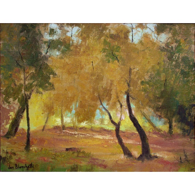 Autumn Trees, Mid Century Fall Landscape with Orange & Earthtones Lovely late 1960's vintage landscape oil painting of an...