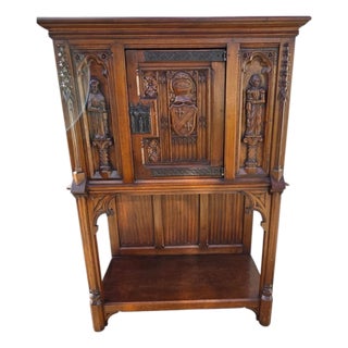 Antique Karpen Furniture French Gothic Cabinet Oak Vestry Altar Wine Bar Hutch For Sale