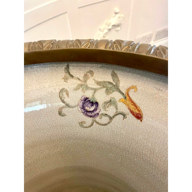 Antique French Porcelain and Brass Mounted Jardinière Urns, 1880, Set of 2 For Sale - Image 9 of 17