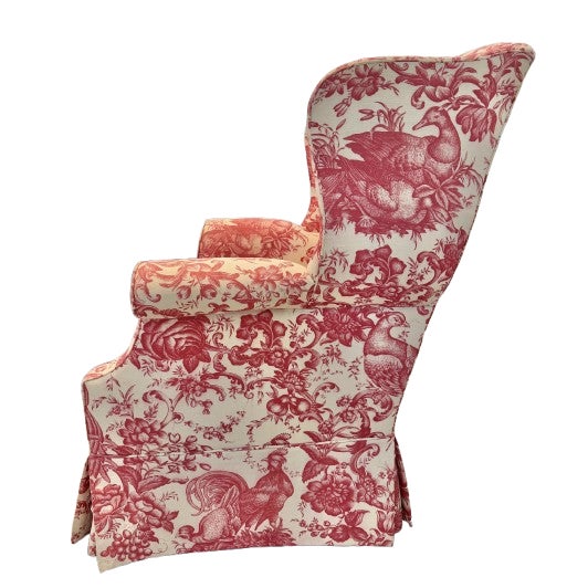 Custom English Wingback Chair in Red Toile by Brunschwig & Fils For Sale In New York - Image 6 of 18