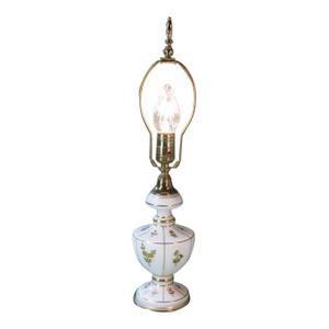 Mid 20th Century Table Lamp Frosted Glass Gold Fowers Brass Hollywood Regency