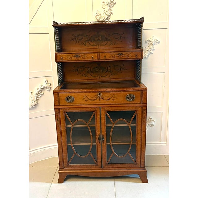 Wood Antique Georgian Sheraton Satinwood Marquetry Inlaid Display Cabinet, 1800 For Sale - Image 7 of 18