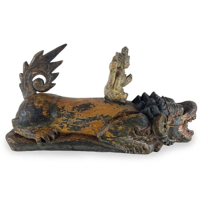 Brown Asian Artist, Sculpture of a Fantastic Animal with Deities, 1800s, Wood For Sale - Image 8 of 10