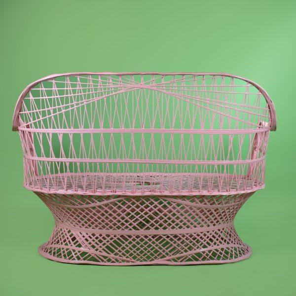 Mid-Century Modern Vintage Russell Woodard Web Spun Pink Settee For Sale - Image 3 of 6
