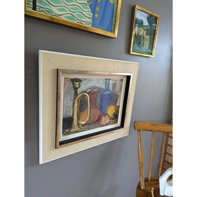 1954 Mid-Century Modern "Still Life in Pastel" Vintage Expressive Still Life Pastel Painting, Framed For Sale - Image 4 of 10