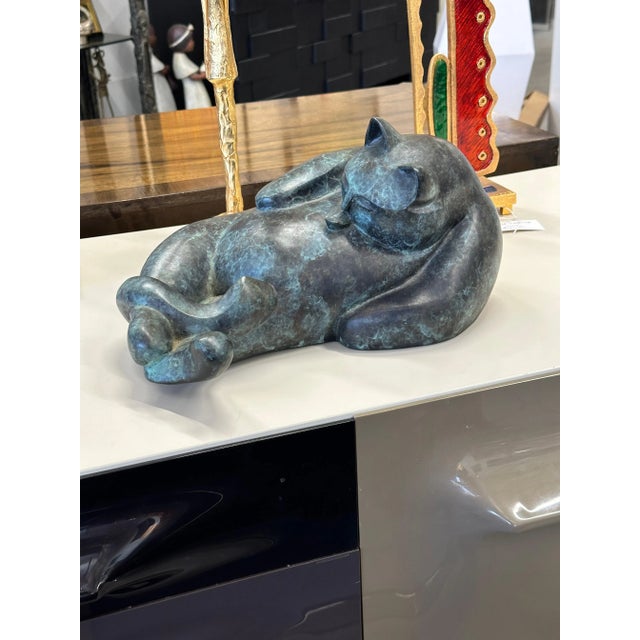 Barbara Beretich “Tanko” Bronze Cat Sculpture 1996 For Sale - Image 4 of 12