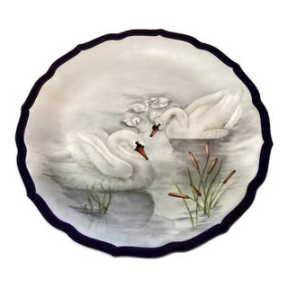 Late 20th Century Antique Magnificence Scenic Porcelain Plater “Swans Family“ by Brenaman For Sale