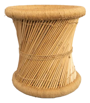 Mid-Century Pencil Reed Rattan & Rope Stool Side Table