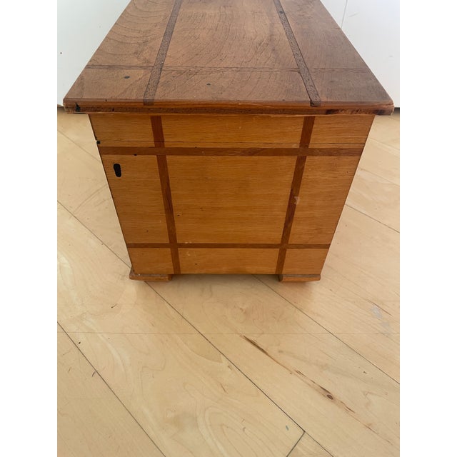 Vintage Small Table Top Chest Trunk Wooden Box With Inlay Trim For Sale - Image 9 of 12