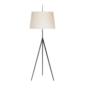 Ian K. Fowler for Visual Comfort Signature Triad Hand-Forged Floor Lamp in Aged Iron with Natural Percale Shade