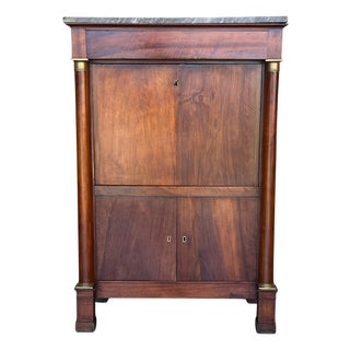 19th Century Empire Drop-Front Oak Secretary Desk or Abattant, Chest France For Sale