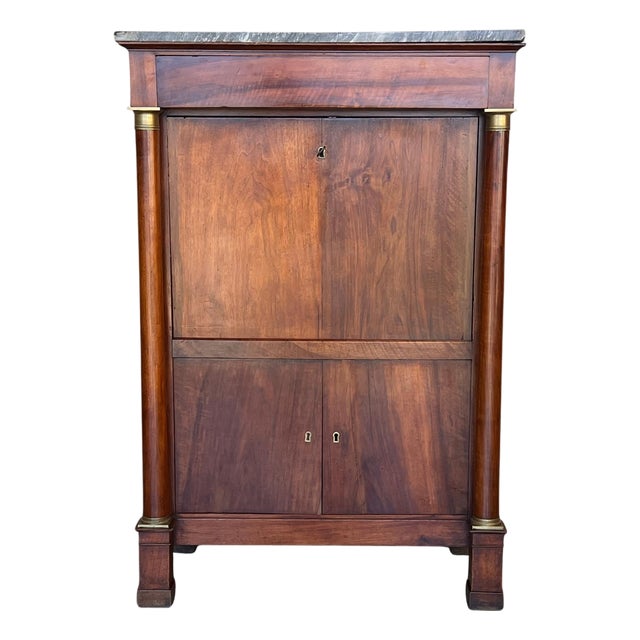 19th Century Empire Drop-Front Oak Secretary Desk or Abattant, Chest France For Sale