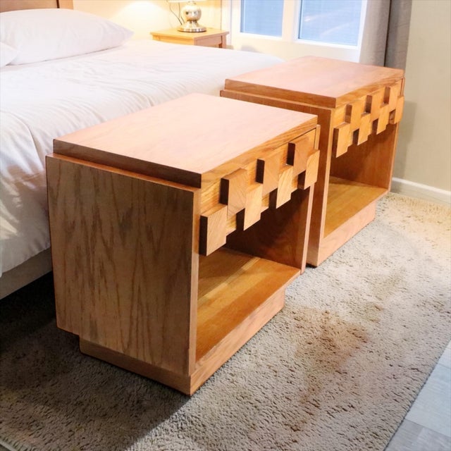 Wood Pair Brutalist Staccato Night Table by the Lane Furniture Company C1960/70's For Sale - Image 7 of 18