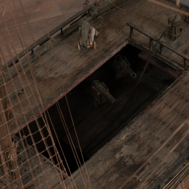 Black Large Ship Model of La Sirene With Cannons and Mermaid Masthead, France Circa 1880 For Sale - Image 8 of 12