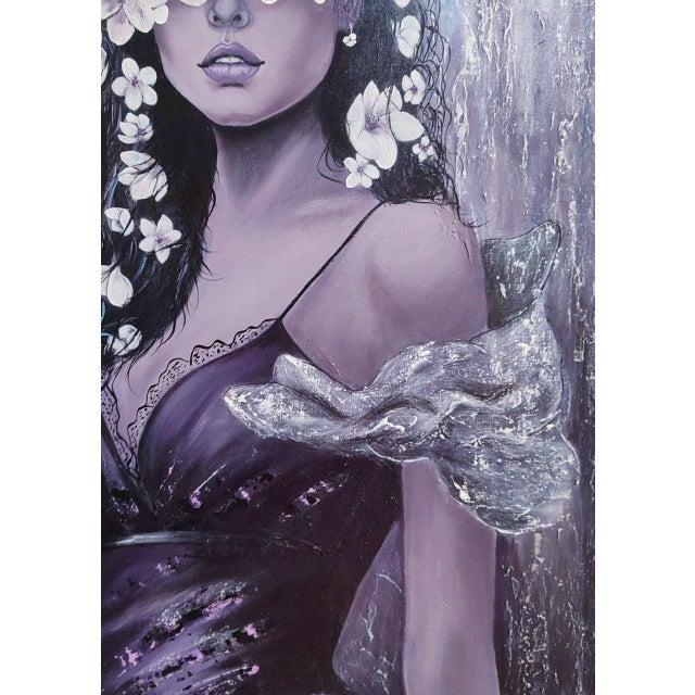 Figurative Iryna Dobrovinska Violet Stranger — Original Acrylic Painting on Canvas — Figurative Art Woman For Sale - Image 3 of 6