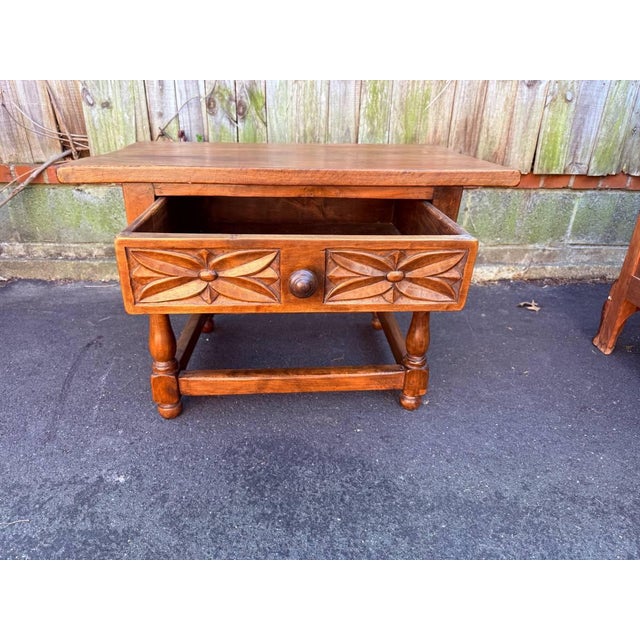 Antique Early 20th Century Rustic Spanish Baroque Carved Walnut Side Table For Sale - Image 11 of 17