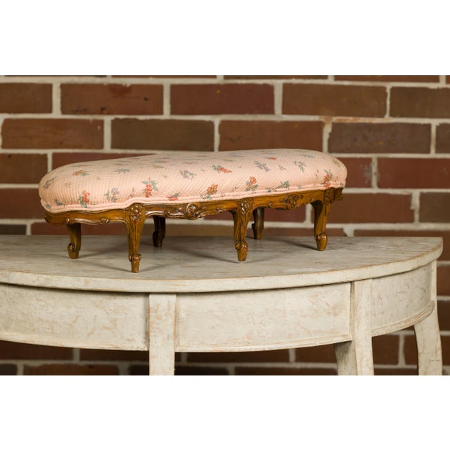 Brown 19th Century French Louis XV Style Footstool with Six Carved Cabriole Legs For Sale - Image 8 of 12