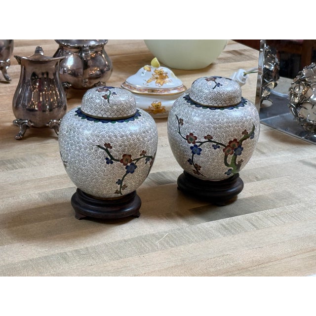 Chinese Cloisonné Ginger Jars, Pair For Sale - Image 12 of 12