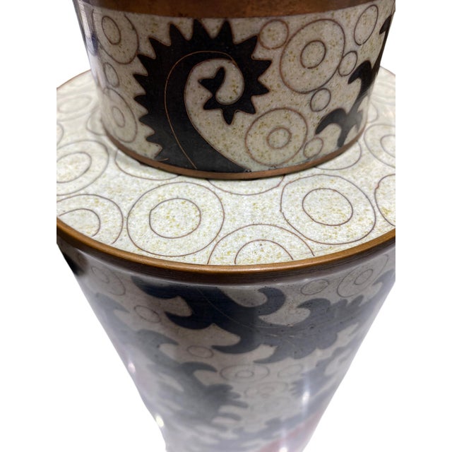 Metal Fabienne Jouvin Paris Cloisonne Jar French Chinoiserie Large Canister Decor For Sale - Image 7 of 13