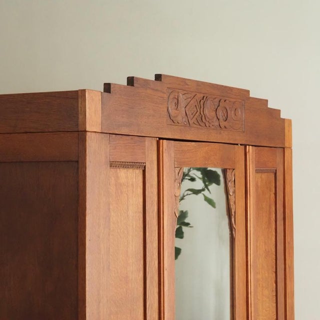 1920s Art Nouveau Oak Wardrobe with Mirror, 1920s For Sale - Image 5 of 18