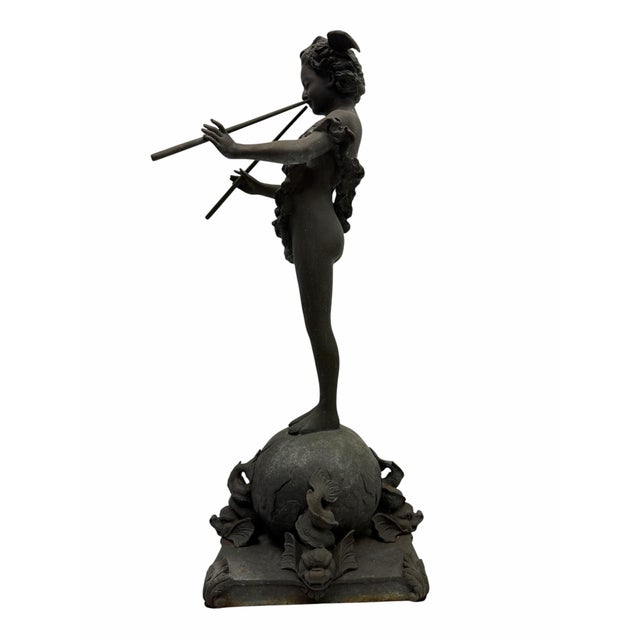 Beaux-Arts Vintage 30” Patinated Bronze "Pan of Rohallion" Sculpture After Frederick MacMonnies For Sale - Image 3 of 8