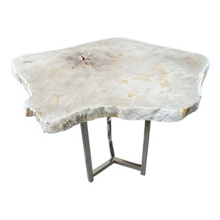 Andrianna Shamaris Minimalist Super Smooth Petrified Wood Tall Side Table For Sale
