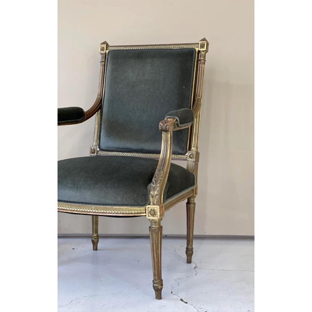 19th Century Vintage Fauteuil Chair in Green Mohair Velvet For Sale - Image 9 of 9