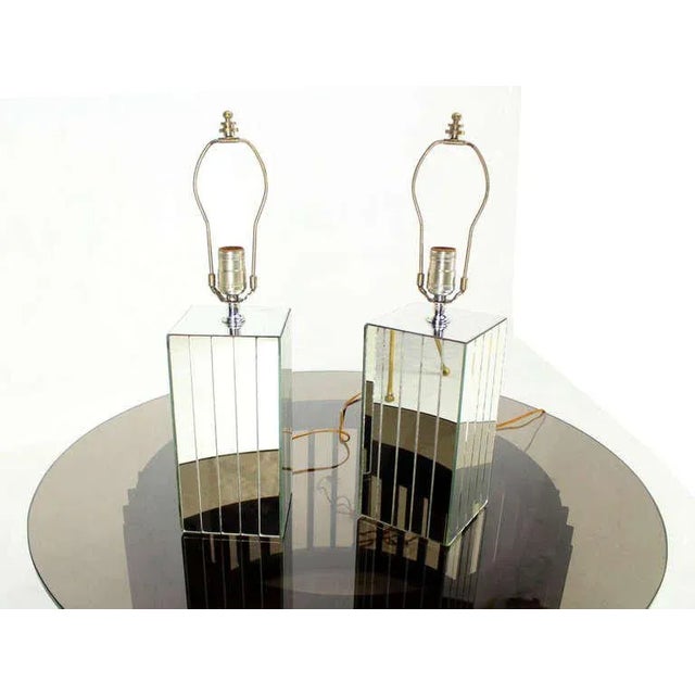 Glass Vintage Mid-Century Mirrored Table Lamps - A Pair For Sale - Image 7 of 8
