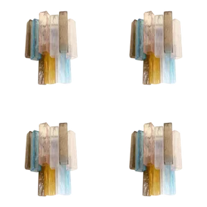 Lot of 4 Multicolored "Squared" Murano Style Glass Wall Sconces
