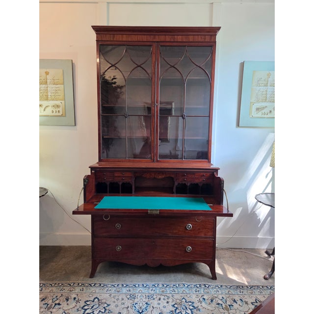 Georgian Mahogany Astragal Glazed Secretaire Bookcase on Swept Bracket Feet For Sale - Image 10 of 18