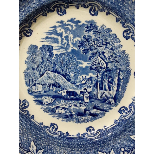 Victorian 19th C. English Staffordshire "Farm" Flow Blue Plate For Sale - Image 3 of 4
