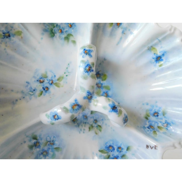 Vintage Forget-Me-Not Hand-Painted Porcelain Condiment Dish, Signed For Sale - Image 4 of 13