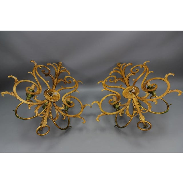 Large Gilt and Green Color Metal and Wood Sconces, 1960s, Set of 2 For Sale - Image 17 of 18